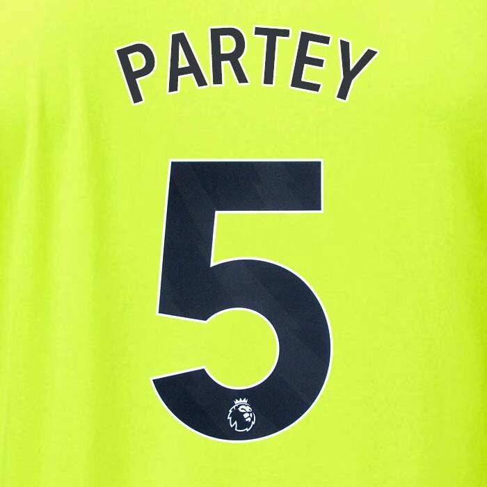 ARSENAL 2023/24 PARTEY 5 OFFICIAL AVERY DENNISON BLACK PLAYER SIZE NAME SET