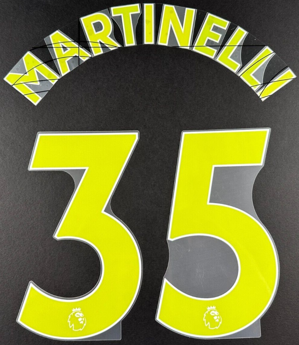 ARSENAL 19-23 MARTINELLI 35 OFFICIAL AVERY DENNISON YELLOW PLAYER SIZE NAME SET