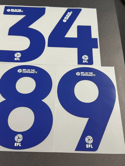 2024 2025 OFFICIAL EFL FOOTBALL LEAGUE BLUE PLAYER SIZE SHIRT NUMBERS