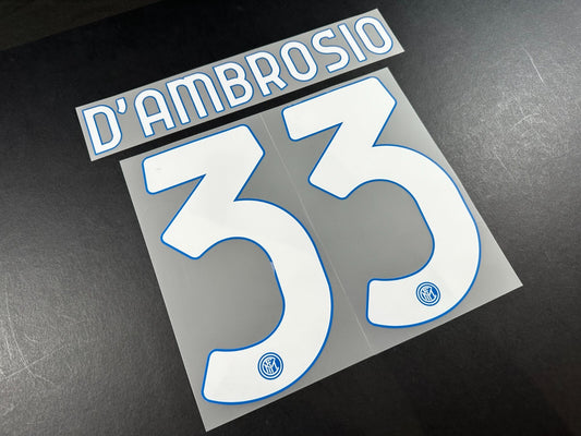 INTER MILAN 2020 2021 D AMBROSIO 33 OFFICIAL HOME WHITE PLAYER SIZE NAMESET