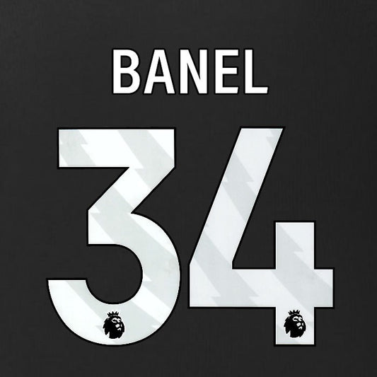 2025 2026 BURNLEY BANEL 34 OFFICIAL WHITE 3RD PLAYER SIZE NAMESET
