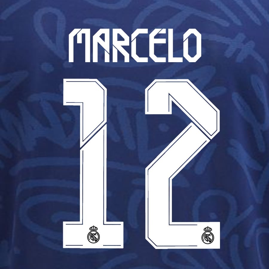 2021 2022 REAL MADRID MARCELO 12 WHITE AWAY 3RD PLAYER SIZE NAMESET 260MM