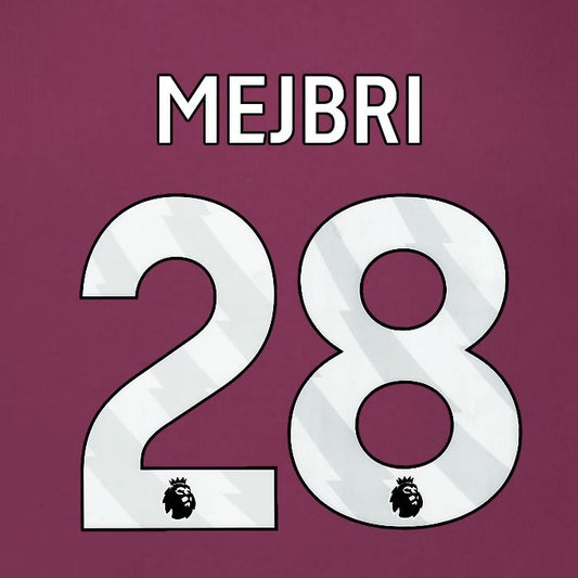 2025 2026 BURNLEY MEJBRI 28 OFFICIAL WHITE HOME PLAYER SIZE NAMESET