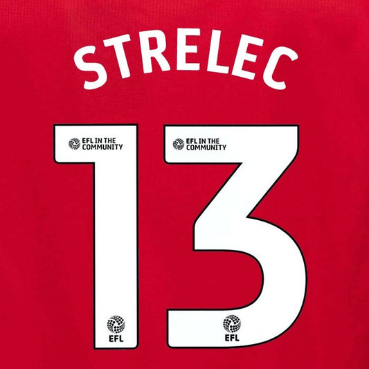 25 26 MIDDLESBROUGH STRELEC 13 OFFICIAL WHITE HOME PLAYER SIZE NAME SET 230MM