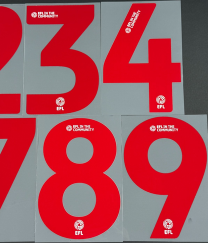 2023 2025 OFFICIAL EFL FOOTBALL LEAGUE RED PLAYER SIZE SHIRT NUMBERS