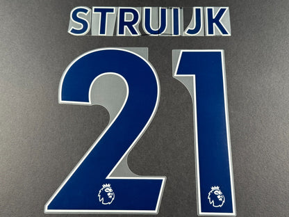 LEEDS UNITED 2022 2023 STRUIJK 21 OFFICIAL AVERY BLUE PLAYER SIZE NAME SET