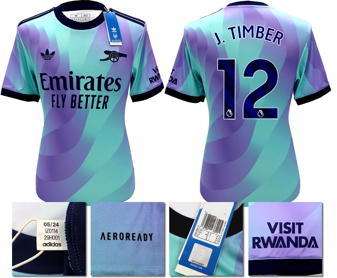BNWT 2024/2025 ARSENAL F.C. ADIDAS 3RD SHIRT J. TIMBER 12