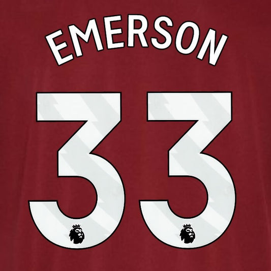 2023 2024 WEST HAM EMERSON 33 OFFICIAL AVERY DENNISON WHITE PLAYER SIZE NAMESET