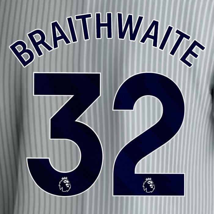 2023 2024 EVERTON BRAITHWAITE 32 OFFICIAL BLUE 3RD PLAYER SIZE NAMESET