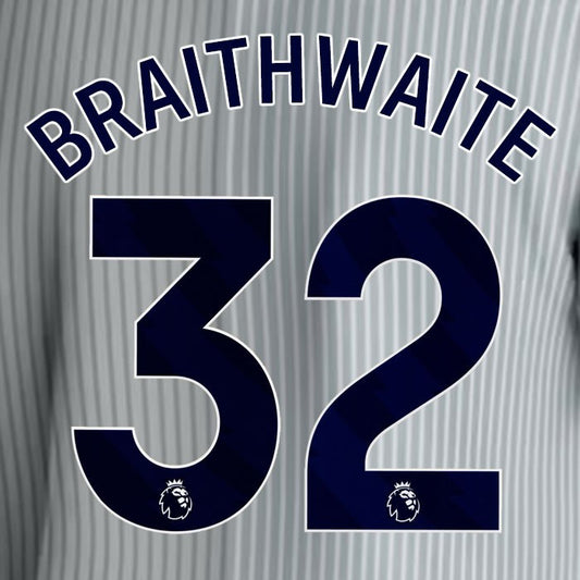 2023 2024 EVERTON BRAITHWAITE 32 OFFICIAL BLUE 3RD PLAYER SIZE NAMESET