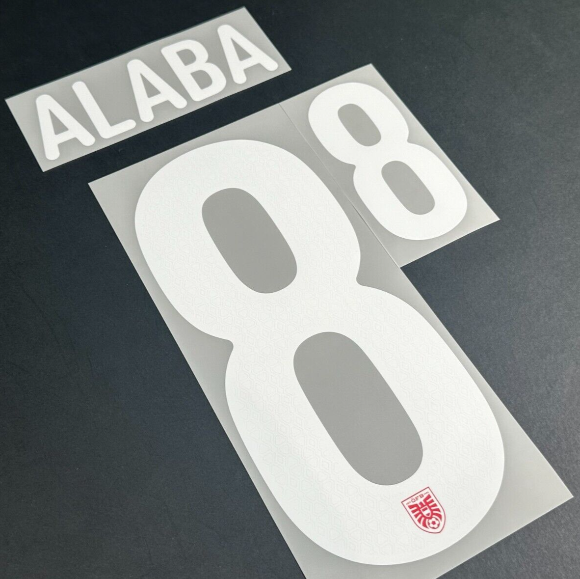 AUSTRIA 2024 2025 OFFICIAL ALABA 8 HOME PLAYER SIZE NAMESET 250MM/50MM