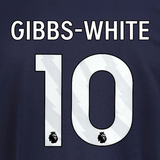 2025 2026 OFFICIAL NOTTINGHAM GIBBS WHITE 10 WHITE 3RD PLAYER SIZE NAMESET