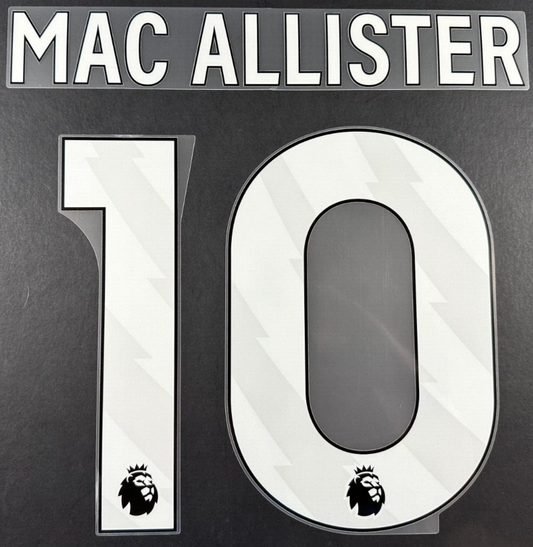 LIVERPOOL 2023/25 MAC ALLISTER 10 OFFICIAL AVERY DENNISON WHITE PLAYER SIZE SET
