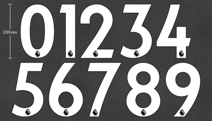 2022 - 2023 OFFICIAL AVERY DENNISON PREMIER LEAGUE WHITE PLAYER SIZE NUMBERS