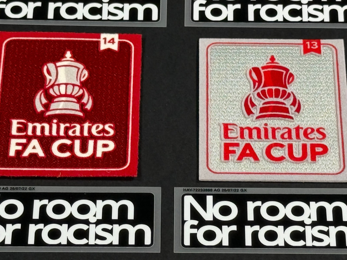 2024 2025 OFFICIAL PLAYER SIZE FA CUP + NO ROOM FOR RACISM SLEEVE PATCHES