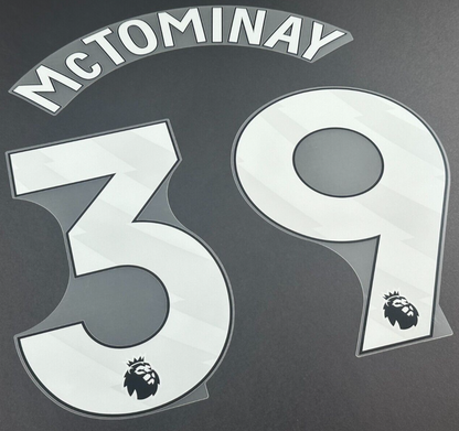 MAN UTD 23 - 24 McTOMINAY 39 OFFICIAL AVERY DENNISON WHITE PLAYER SIZE NAME SET