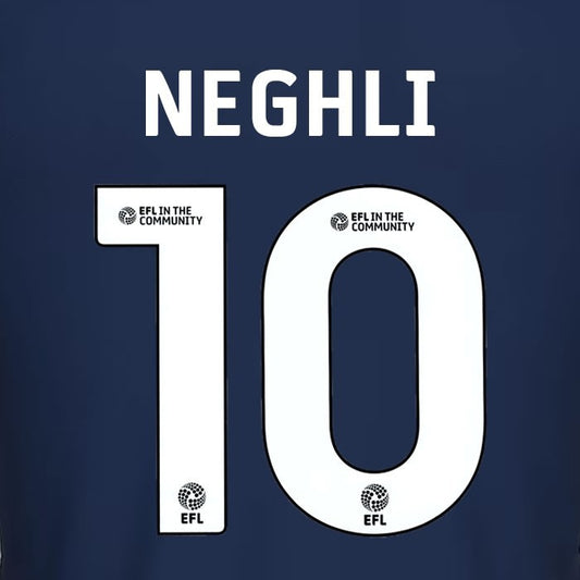 25 26 MILLWALL NEGHLI 10 OFFICIAL WHITE HOME PLAYER SIZE NAME SET 230MM