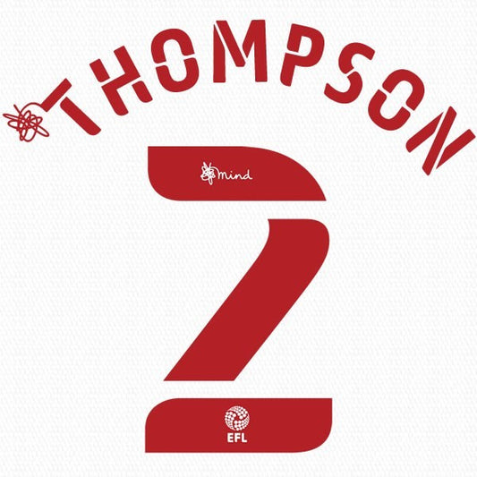 BRENTFORD 2020 2021 OFFICIAL THOMPSON 2 3RD PLAYER SIZE NAME SET