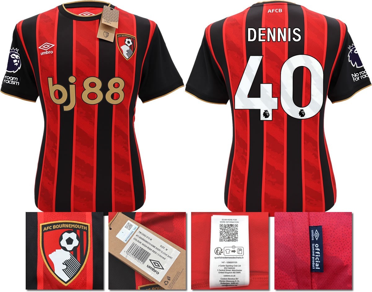BNWT 2025 2026 UMBRO AFC BOURNEMOUTH HOME SHIRT DENNIS 40