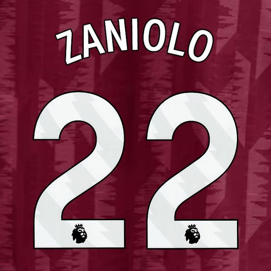 2023 2024 ASTON VILLA ZANIOLO 22 OFFICIAL WHITE HOME PLAYER SIZE NAMESET
