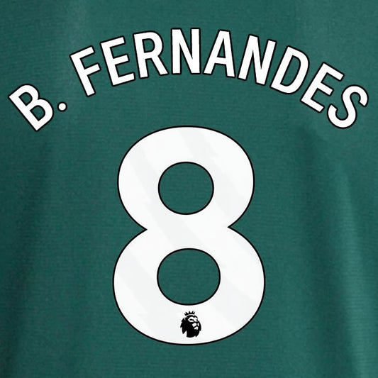 MAN UTD 23 25 B. FERNANDES 8 OFFICIAL AVERY DENNISON WHITE PLAYER SIZE NAME SET