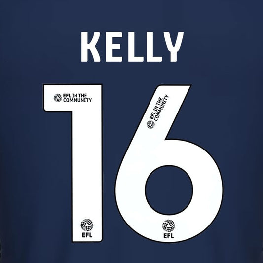 25 26 MILLWALL KELLY 16 OFFICIAL WHITE HOME PLAYER SIZE NAME SET 230MM