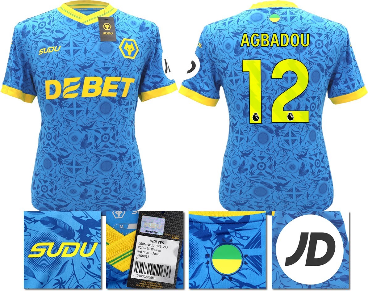 BNWT 2025/2026 WOLVES F.C.  SUDU THIRD SHIRT AGBADOU 12
