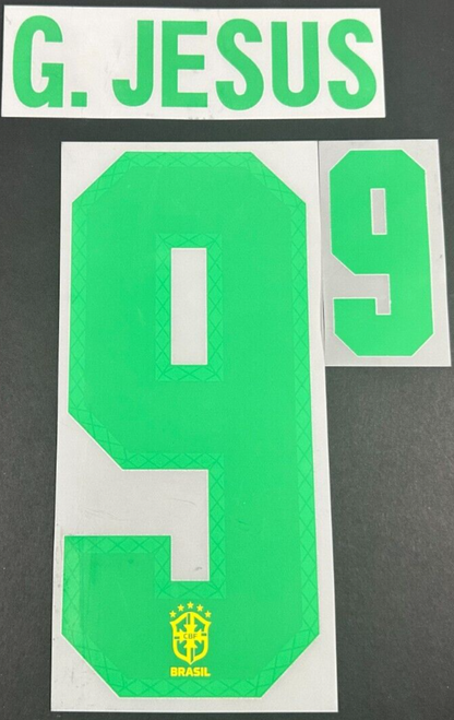 BRAZIL 2020 2021 OFFICIAL G. JESUS 9 HOME PLAYER SIZE NAMESET - 260MM
