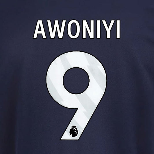 2025 2026 OFFICIAL NOTTINGHAM AWONIYI 9 WHITE 3RD PLAYER SIZE NAMESET