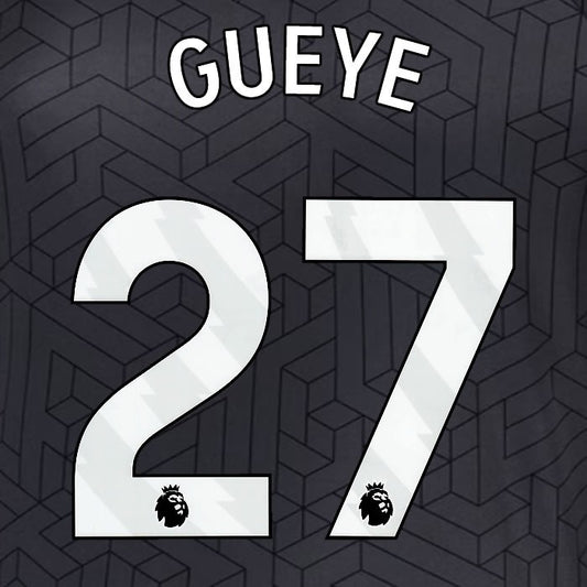 2024 2025 EVERTON GUEYE 27 OFFICIAL WHITE AWAY PLAYER SIZE NAMESET