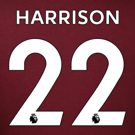 LEEDS UNITED 19-23 HARRISON 22 OFFICIAL AVERY DENNISON WHITE PLAYER SIZE SET