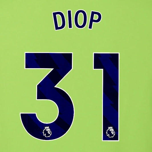 2025 2026 OFFICIAL FULHAM DIOP 31 BLUE AWAY PLAYER SIZE NAMESET