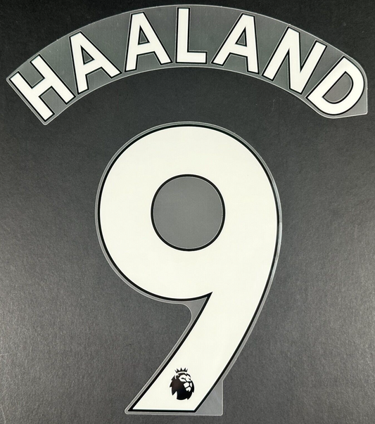2022 2023 MAN CITY HAALAND 9 OFFICIAL AVERY DENNISON WHITE PLAYER SIZE NAMESET