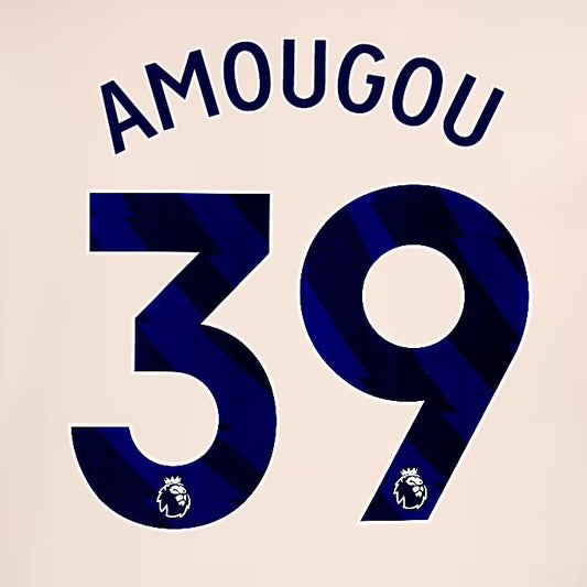 2024 2025 OFFICIAL CHELSEA AMOUGOU 39 BLUE AWAY PLAYER SIZE NAMESET