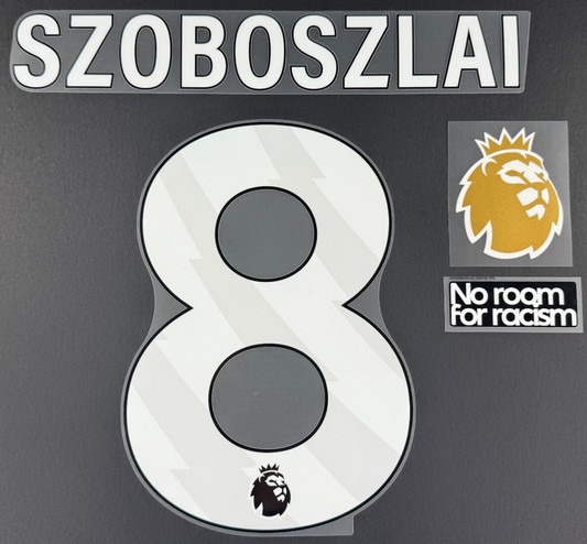 25/26 LIVERPOOL SZOBOSZLAI 8 OFFICIAL AVERY DENNISON WHITE PLAYER SIZE + PATCHES