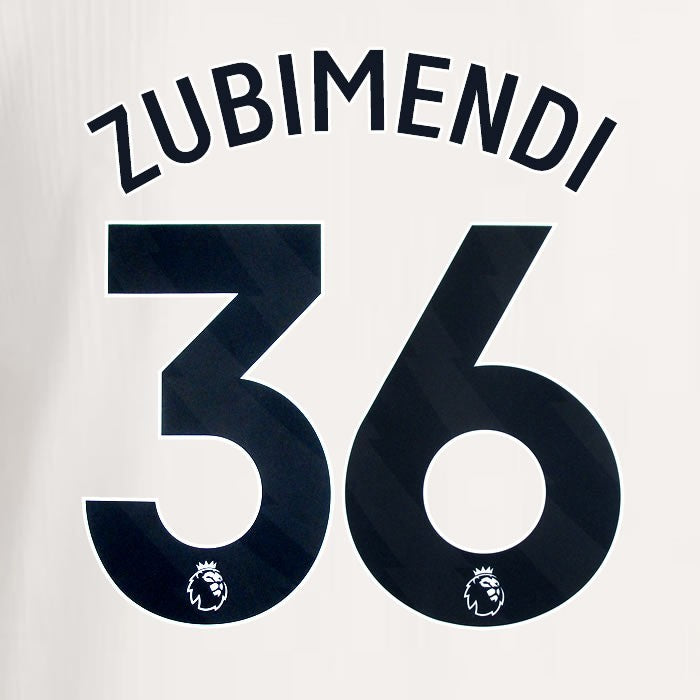 2025 2026 ARSENAL ZUBIMENDI 36 BLACK 3RD OFFICIAL PLAYER SIZE NAMESET