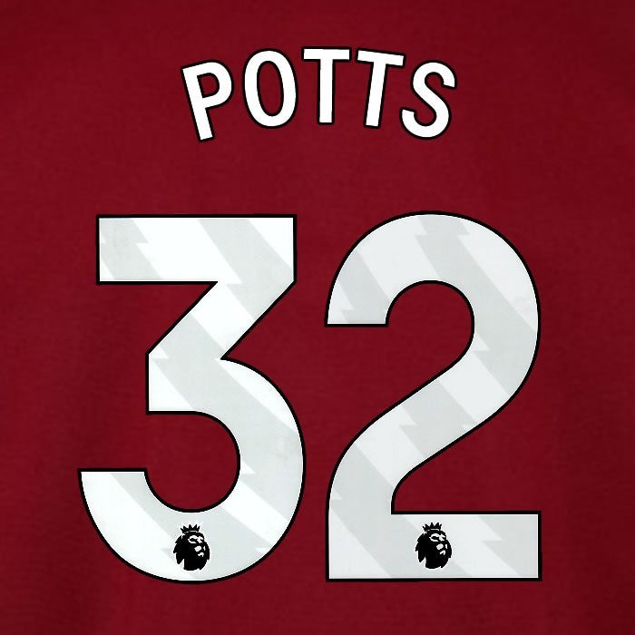2025 2026 WEST HAM POTTS 32 OFFICIAL WHITE HOME PLAYER SIZE NAMESET