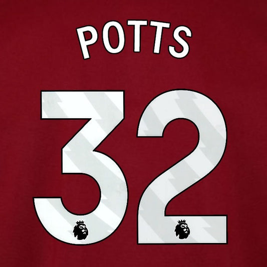 2025 2026 WEST HAM POTTS 32 OFFICIAL WHITE HOME PLAYER SIZE NAMESET