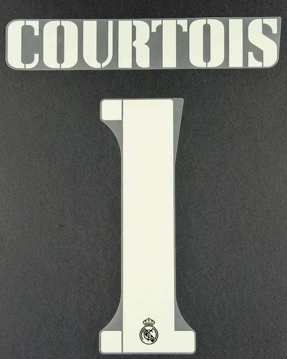 2022 2023 REAL MADRID COURTOIS 1 WHITE AWAY 3RD PLAYER SIZE NAMESET 260MM