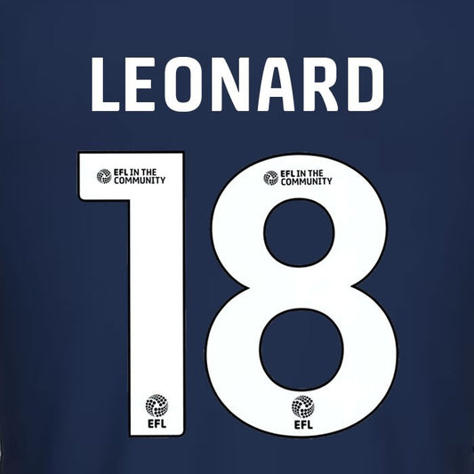 25 26 MILLWALL LEONARD 18 OFFICIAL WHITE HOME PLAYER SIZE NAME SET 230MM