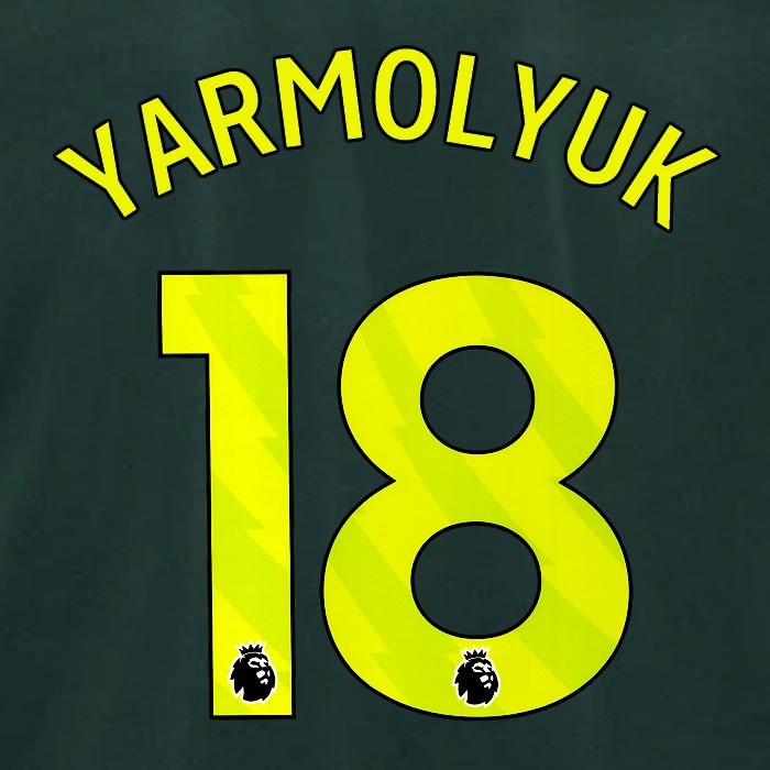 2024 2025 BRENTFORD YARMOLYUK 18 OFFICIAL YELLOW 3RD PLAYER SIZE NAMESET