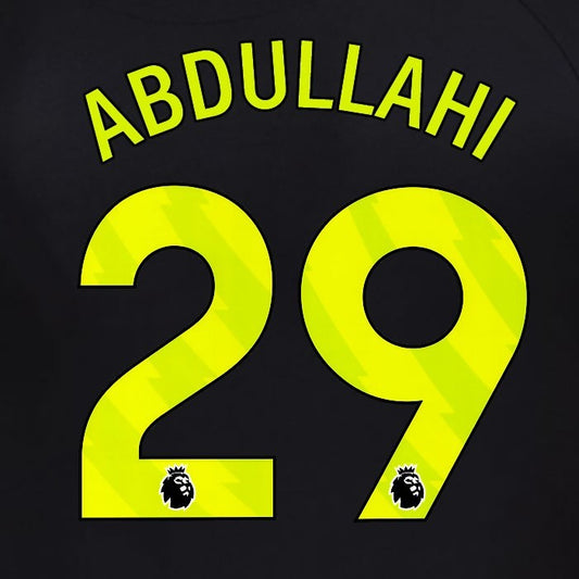 2025 2026 OFFICIAL SUNDERLAND ABDULLAHI 29 YELLOW 3RD PLAYER SIZE NAME SET