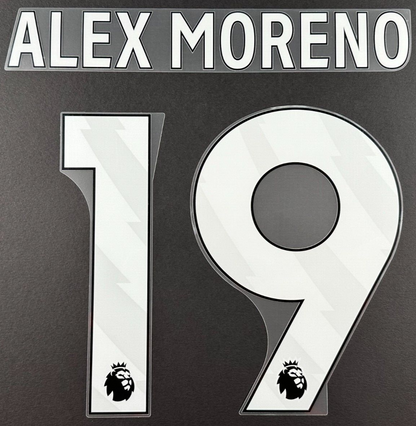 23 - 24 NOTTINGHAM FOREST ALEX MORENO 19 AVERY DENNISON PLAYER SIZE NAME SET