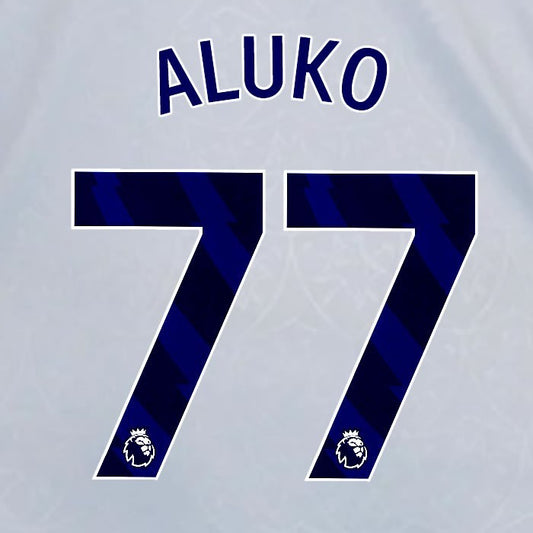 2024 2025 OFFICIAL LEICESTER CITY ALUKO 77 BLUE 3RD PLAYER SIZE NAME SET