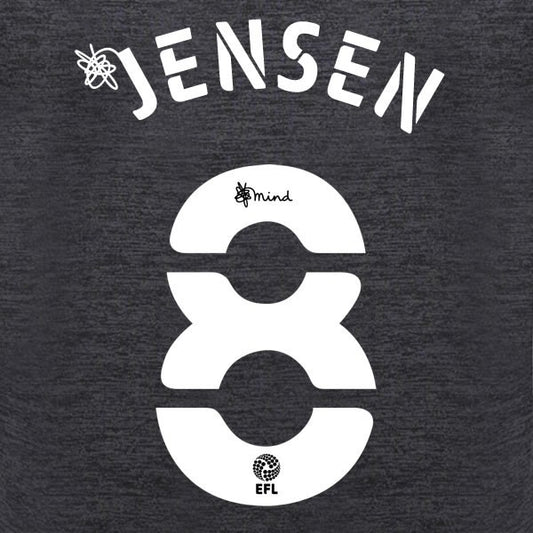 BRENTFORD 2020 2021 OFFICIAL JENSEN 8 AWAY PLAYER SIZE NAME SET