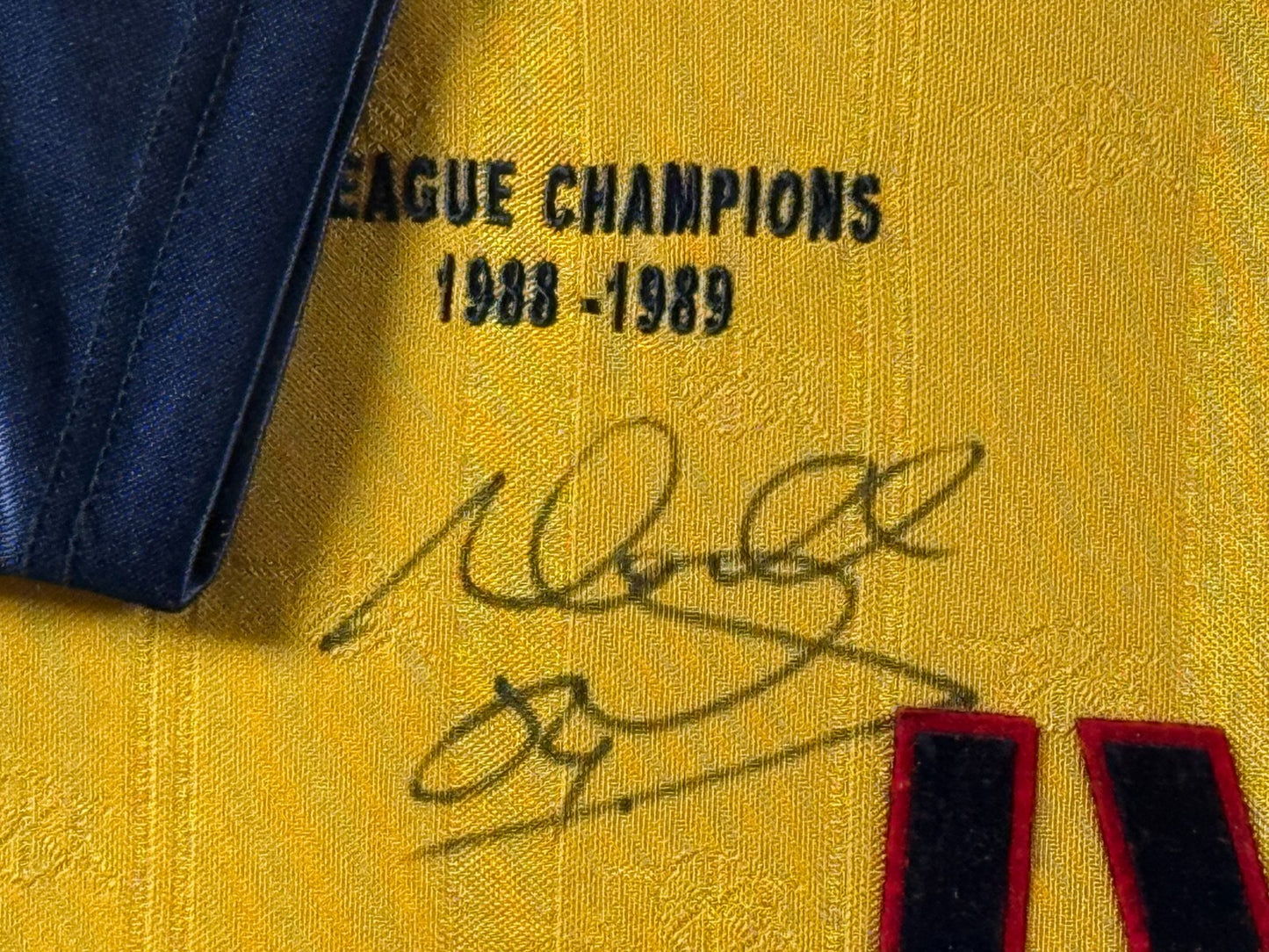 MICHAEL THOMAS SIGNED FRAMED SHIRT - ITS UP FOR GRABS NOW ANFIELD 1989