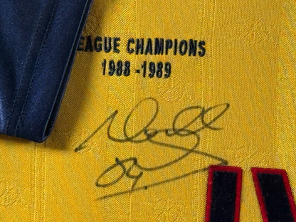 MICHAEL THOMAS SIGNED FRAMED SHIRT - ITS UP FOR GRABS NOW ANFIELD 1989
