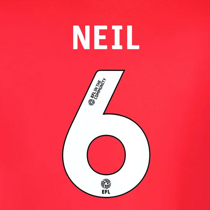 25 26  IPSWITCH TOWN NEIL 6 OFFICIAL WHITE AWAY PLAYER SIZE NAME SET 230MM