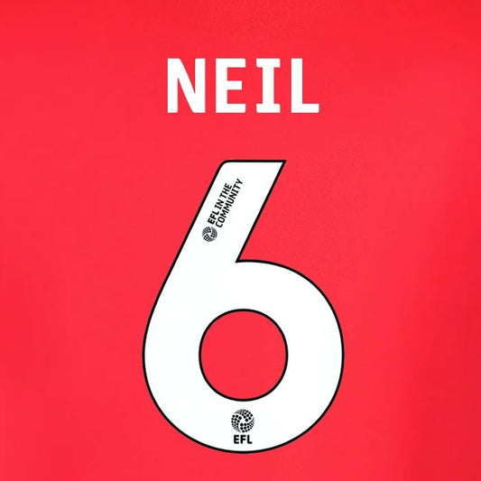 25 26  IPSWITCH TOWN NEIL 6 OFFICIAL WHITE AWAY PLAYER SIZE NAME SET 230MM