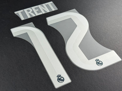 2025 2026 REAL MADRID TRENT 12 OFFICIAL AVERY DENNISON AWAY PLAYER SIZE NAME SET